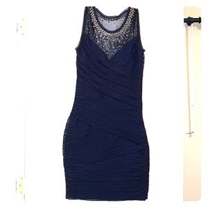 BCBGmaxazria navy blue dress with beaded collar